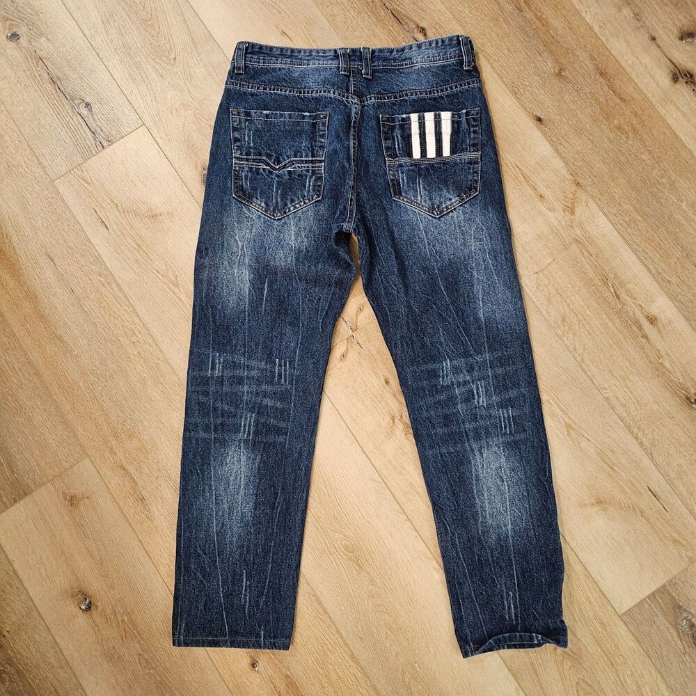 Vtg Reverb Jeans 32x27 Mens Streetwear Straight Leg Button Fly Stripe Retro Y2K